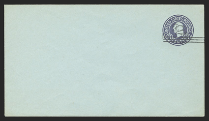 U471e, 2c on 3c Dark violet on blue, die 6, double surcharge, types 2 and 4, mint entire, size 13, knife 79, wmk. 19, showing both surcharges well struck on the indicia,
extremely fine (UPSS 3059 var.).