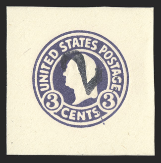 U479, 2 on 3c Dark violet on white, die 1, fresh mint cut square measuring a perfectly square 41x41mm, well struck bold surcharge done at Daytona, Florida, choice very
fine.