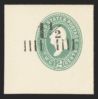 U486, 1½c on 2c Green on white, 46x46mm full corner mint cut square, fresh and extremely fine a choice example of this very scarce cut square.