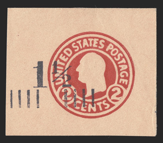 U503, 1½c on 2c Carmine on oriental buff, die 5, attractive mint cut square, measuring 46x39mm, fresh with bright color and paper, extremely fine.