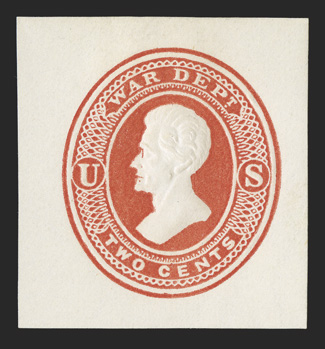 UO32, 2c Vermilion War Dept. on white, 33x36mm mint cut square, vivid rich color on bright white paper, very fine.