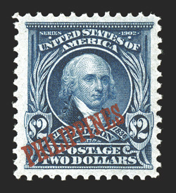 238, $2.00 Dark blue, an uncommonly select mint example, featuring deep luxuriant color and a razor-sharp impression, exceptionally well centered within large margins, o.g.,
lightly hinged, choice very fine only 695 printed 2002 PF certificate