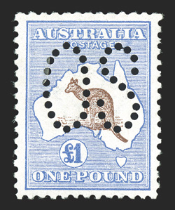 OA14. 1913 £1 Ultramarine and brown, large perforated OS, well centered and exceptionally fresh, o.g., lightly hinged, very fine a choice example of this very rare official
2010 Ceremuga certificate (S.G. O14 £4,000 ACSC 51b).