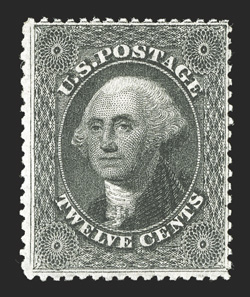 36B, 12c Black, plate III, attractive and choice mint single, with striking jet black color and a deeply etched impression, quite well centered, especially when one considers
how narrowly spaced and poorly centered these generally come, full o