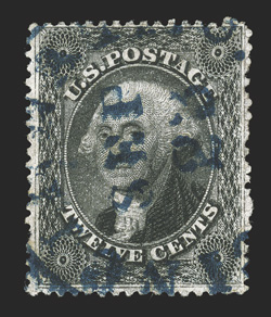 36B, 12c Black, plate III, nicely centered for this, rich color on fresh paper, blue town cancel, very fine 1991 PF certificate.