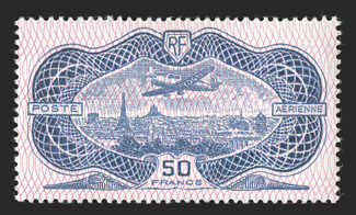 C15, 50Fr Banknote, well centered and fresh, o.g., lightly hinged, very fine (Yvert A15 Ç800).