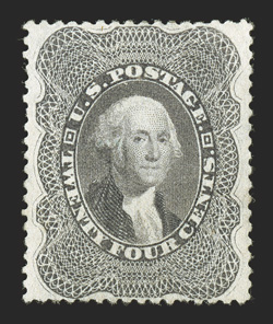 37, 24c Gray lilac, exceedingly well centered within wide margins, strong rich color, large part o.g., single short perf. at bottom, extremely fine 2009 PSE
certificate.