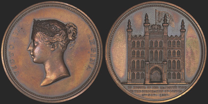 1837 Wyon City Medal, in bronze, in 1839 Rowland Hill ordered Perkins, Bacon and Petch to produce a die for the new adhesive label stating the Queens head to be drawn from the
City Medal, fine only 350 were struck in bronze.