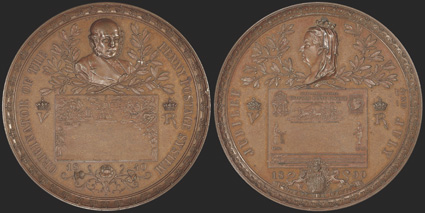 1890 Penny Post Jubilee Medal, struck in bronze featuring Rowland Hill and the Mulready envelope, the reverse with Queen Victoria and the Jubilee card, fine.