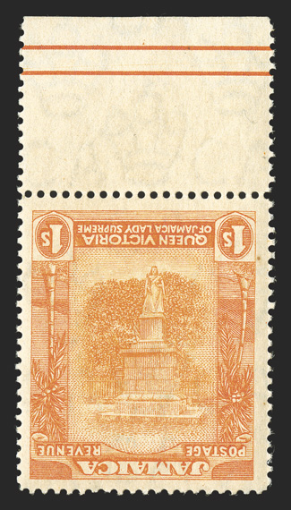 83a, 1920 1- Bright orange and orange, Frame Inverted, an incredibly choice top sheet-margin single, excellent centering, brilliantly rich colors, full original gum that is
never hinged, extremely fine.There was apparently one sheet of si