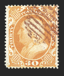 38, 30c Orange, select used single, large margins for this, especially at the sides, vivid rich color and fine impression on fresh white paper, full and even perforations, red
grid cancel, choice very fine 1994 PF certificate ex-Hinrichs