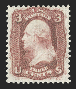 56, 3c Brown rose August, nicely centered within generous margins, strong color on fresh paper, o.g., l.h., very fine.