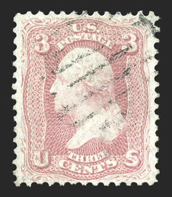 64, 3c Pink, desirable used single, exceptionally well centered, fresh true Pink color on crisp white paper, light open grid cancel, extremely fine 1966 and 1987 PF
certificates.