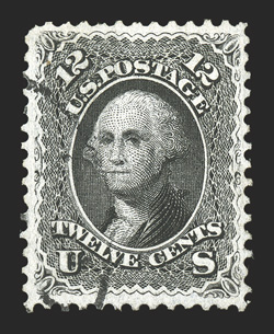 69, 12c Black, premium quality used single, wonderfully well centered amid uncommonly large margins all around, rich color and sharp impression on fresh white paper, light town
cancel, which is quite uncommon on this value, extremely fine 1999