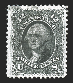 90, 12c Black, E grill, used, quite well centered within unusually wide margins, strong rich color and impression on bright paper, lightly cancelled, very fine and choice 1996
PF certificate.