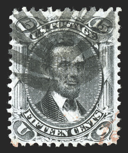 91, 15c Black, E grill, used, nicely centered, quite fresh, black leaf cancel and a bit of a red transit pmk., very fine 2001 PF certificate.