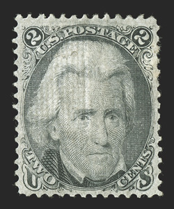 93, 2c Black, F grill, uncommonly well centered and margined, well defined grill, o.g., minor h.r., extremely fine 2008 PF certificate and a 2009 PSE certificate (VF-XF 85 OGh
SMQ $1,000.00).