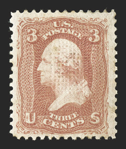 94, 3c Red, F grill, well centered within lavishly large margins, strong rich color and a crisp impression, o.g., lightly hinged, very fine and choice 2009 PSE certificate
(VF-XF 85 Jumbo OGph SMQ $720.00 for 85 and $1,100.00 for 90).