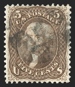 95, 5c Brown, F grill, used, well centered, rich color, cork cancel, very fine 1999 PF certificate.