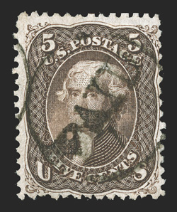 95, 5c Brown, F grill, used with nearly full strike of Paid in circle cancel, deep rich color, fresh and fine 1994 PSE certificate.