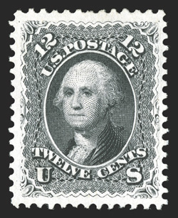 107, 12c Black re-issue, unused, exceptionally well centered within large margins, fresh color and paper, choice very fine a desirable example of this scarce re-issue only 389
sold 1996 PF certificate.