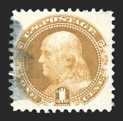 112, 1c Buff, a wonderfully choice used example, flawlessly centered within large margins, sumptuously rich color on fresh paper, light face-free cork cancel contained to the
far left, extremely fine actually a very elusive stamp to find in thi