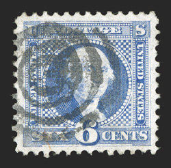 115, 6c Ultramarine, excellent centering within much larger margins than typically associated with this value, rich color on fresh white paper, target cancel, extremely fine
2002 PF certificate and a 2010 PSE certificate (XF 90 SMQ $610.00).