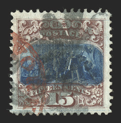 118, 15c Brown and blue, Ty. I, exceedingly well centered within absolutely enormous margins, strong rich colors, black cork cancel and a red transit pmk., extremely fine a gem
used stamp that possesses incredibly large margins 2008 PF certifi