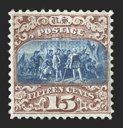 119, 15c Brown and blue, Ty. II, well centered, rich colors, full o.g., small black spot on reverse only, overall a very fine example of this scarce mint stamp 1978 PF
certificate.