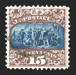 119, 15c Brown and blue, Ty. II, appealing used single, with eye-catching intense colors and detailed impression on fresh paper, wonderfully well centered and margined, very
lightly cancelled, extremely fine.