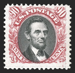 132, 90c Carmine and black re-issue, rich colors, certificate states traces of gum, though we feel part o.g. what be a more accurate description, fine 1985 PF
certificate.