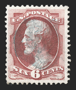 137, 6c Carmine with grill, used, deep rich color on fresh paper, transparent cork cancel, nearly very fine 2000 PF certificate.
