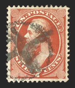 138, 7c Vermilion with grill, used, quite well centered and margined, intense vibrant color, fancy cross cork cancel, extremely fine 2010 PSE certificate (VF-XF 85 SMQ
$630.00).