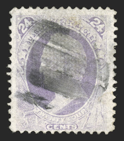 142, 24c Purple with grill, better centering than typically found, unusually clear grill, there is a large but neatly sealed tear at top, very fine appearance 2005 PF
certificate.