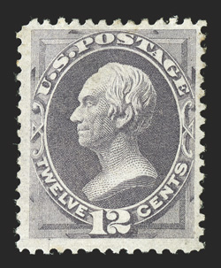 151, 12c Dull violet, especially fresh single of this scarce mint stamp, with lovely rich color and a clean impression on bright paper, well centered, o.g., very fine 1994 PSE
and 2002 PF certificates.