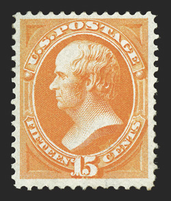 152, 15c Bright orange, attractively centered within large margins, bright fresh color, o.g., lightly hinged, very fine a stamp that is seldom found with full original gum 2004
PF certificate.