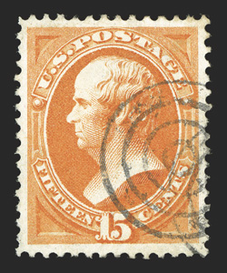 152, 15c Bright orange, attractive used example that is exceedingly well centered within large margins, gorgeous bright color and a crisp impression, light target cancel,
extremely fine 2010 PF certificate (XF 90).