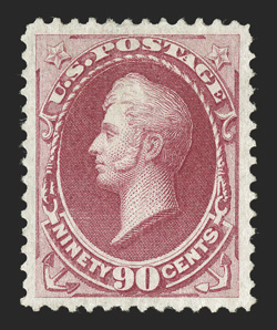 155, 90c Carmine, a highly desirable unused example, being remarkably well centered within extravagantly large margins, rich luxuriant color and an excellent impression,
extremely fine 1988 PF certificate and a 2009 PSE certificate (XF-Superb 9