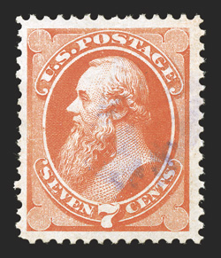 160, 7c Vermilion, attractively centered within large margins, strong color and impression on fresh paper, light purple quartered cork cancellation, choice very fine 1991 PF
certificate for a horizontal pair, this being the left stamp ex