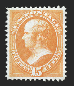163, 15c Yellow orange, attractive unused example, beautifully centered and margined, bright color on fresh paper, extremely fine 1996 PF certificate and a 2003 PSE certificate
(XF-Superb 95 SMQ $1,400.00).