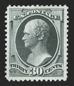 165, 30c Gray black, unused, well centered within uncommonly large margins, strong color and impression, choice very fine 1990 PF certificate and a 2009 PSE certificate (VF-XF
85 SMQ $1,350.00).
