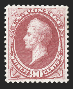 166, 90c Rose carmine, excellent centering, uncommonly bright and fresh, o.g., current certificate notes a tiny perforation nick at top, otherwise extremely fine photocopy of a
clear 1984 PF certificate for a block of four, this being the top l