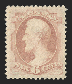 186, 6c Pink, particularly well centered and margined, strong color, o.g., very lightly hinged, extremely fine 1990 PF certificate and a 2009 PSE certificate (XF 90 OGph SMQ
$1,900.00).