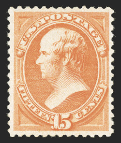 189, 15c Red orange, exceptionally well centered and margined, strong color, o.g., lightly hinged, extremely fine 2003 PSE certificate (VF-XF 85 OGph SMQ
$295.00).
