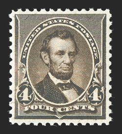 222, 4c Dark brown, well centered and margined, deep color, o.g., n.h., extremely fine 2005 PSE certificate (VF-XF 85 SMQ $485.00).
