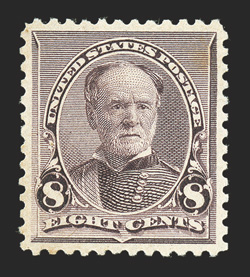 225, 8c Lilac, extraordinarily well centered, warm color, o.g., n.h., extremely fine a choice stamp 1989 PF certificate and a 2009 PSE certificate (XF-Superb 95 SMQ
$1,650.00).