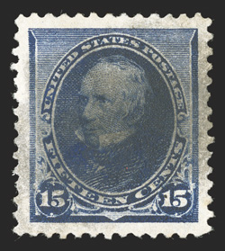 227, 15c Indigo, used, beautifully centered within huge margins, deep color, somewhat smudgy cancel (otherwise would grade even higher), extremely fine 2009 PSE certificate
(XF-Superb 95 Jumbo SMQ $300.00 for 95 and $840.00 for 98).