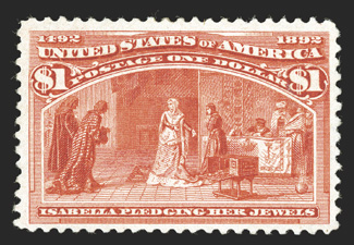 241, $1.00 Columbian, well centered within large margins, strong bright color, o.g., lightly hinged, very fine 2003 PF certificate.