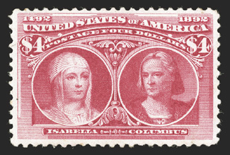 244, $4.00 Columbian, nicely centered, attractive color, o.g., lightly hinged, very fine 2004 PF certificate.