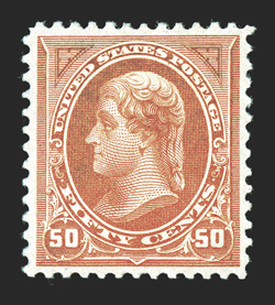 275, 50c Orange, handsome mint single, uncharacteristically well centered within generous balanced margins, rich color and strong impression, o.g., l.h., fresh and extremely
fine 2000 PF certificate.